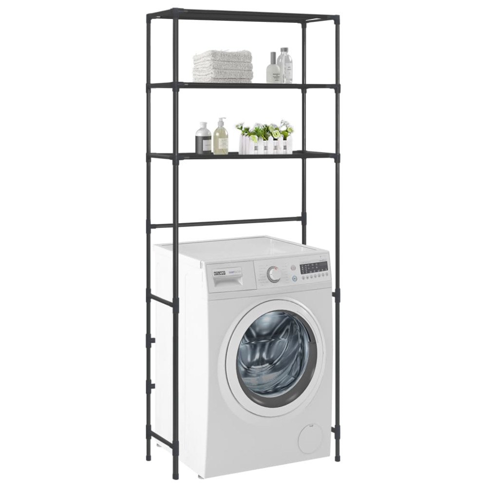 vidaXL Hylla för tvättmaskin med 3 hyllplan svart 69x28x169 cm