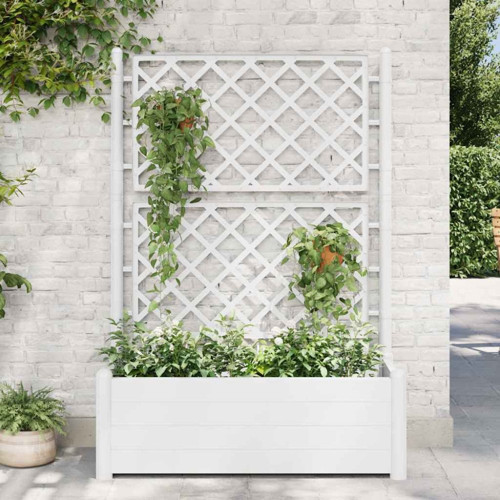 vidaXL Odlingslåda med spaljé 100x43x142 cm PP vit