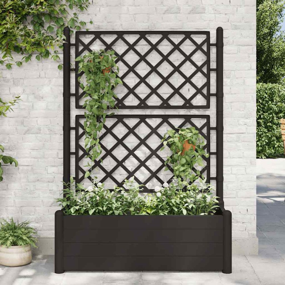vidaXL Odlingslåda med spaljé 100x43x142 cm PP antracit