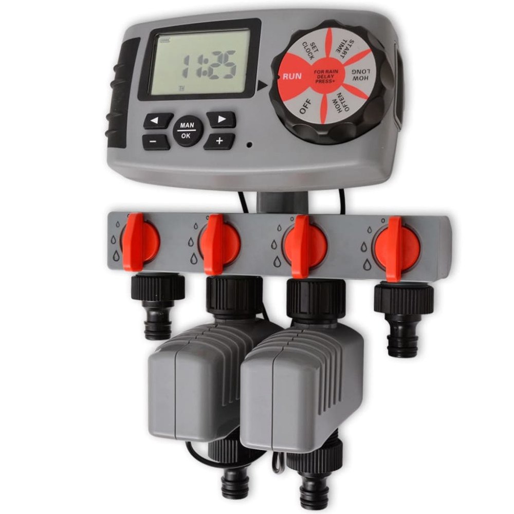 vidaXL Automatisk bevattningstimer med 4 stationer 3 V