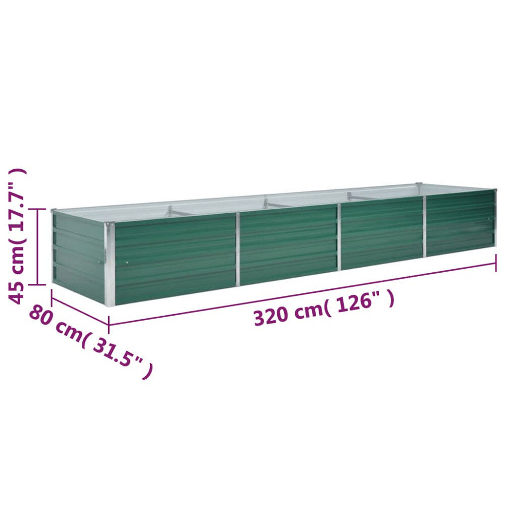vidaXL Odlingslåda upphöjd galvaniserat stål 320x80x45 cm grön