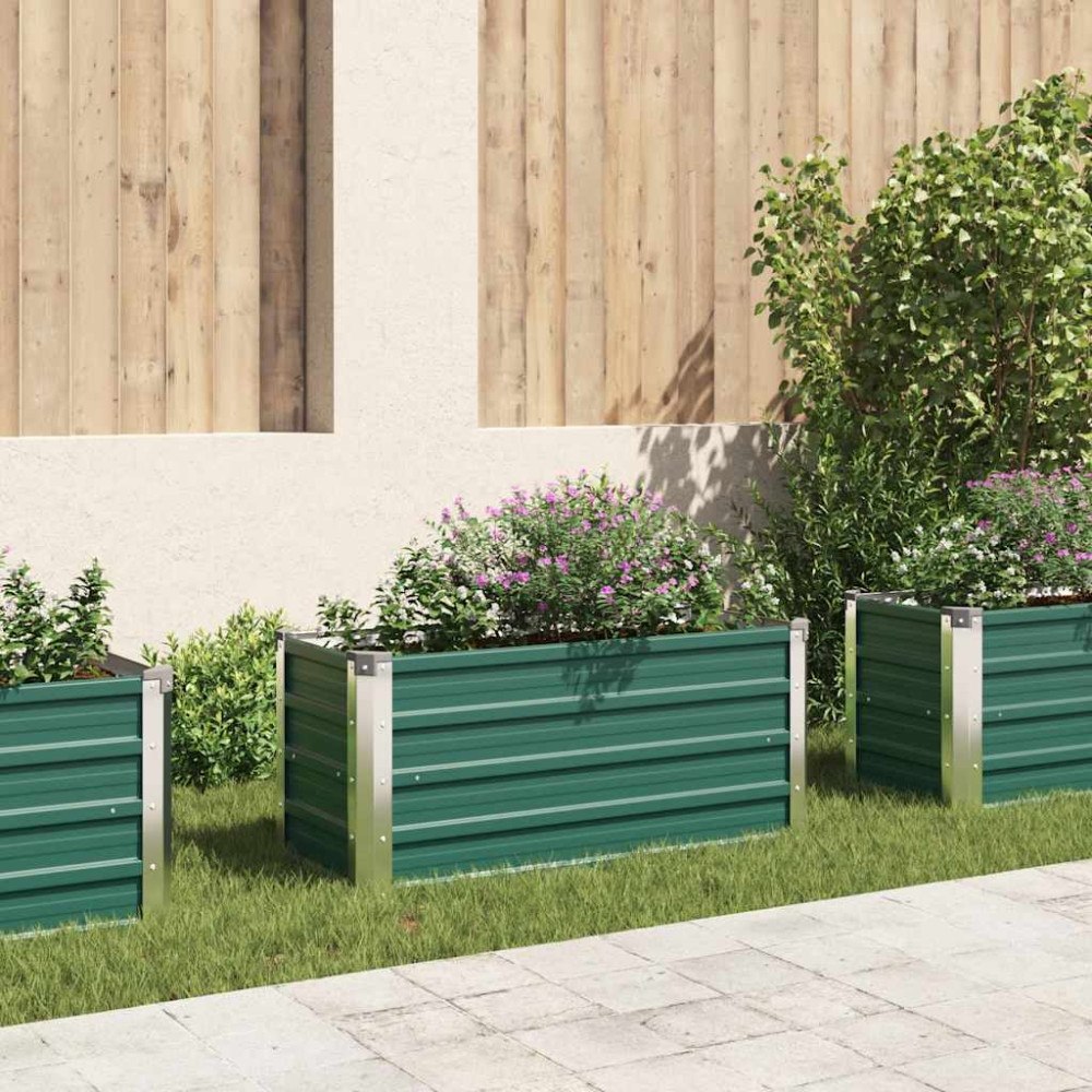 vidaXL Odlingslåda upphöjd galvaniserat stål 100x40x45 cm grön