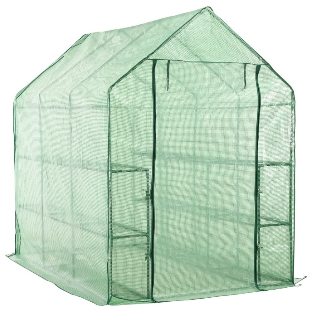 vidaXL Växthus med 12 hyllor stål 143x214x196 cm