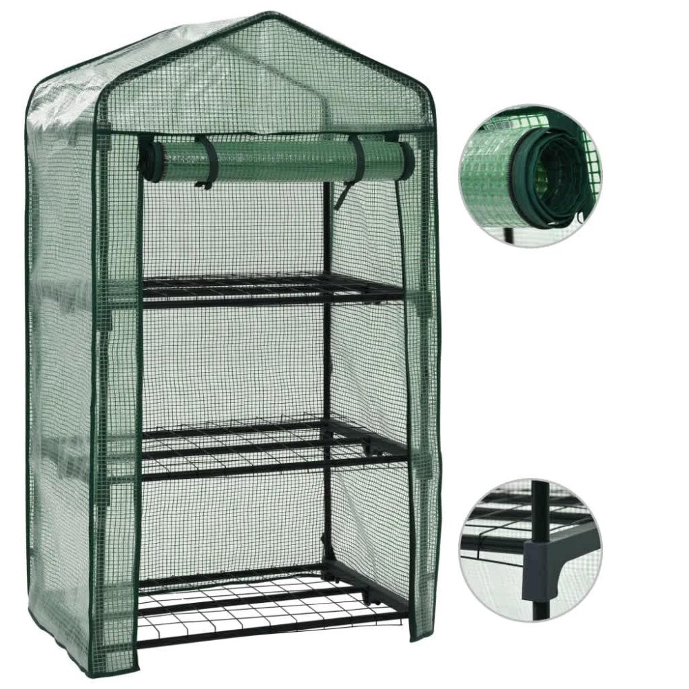 vidaXL Miniväxthus 3 hyllor 69x49x125 cm