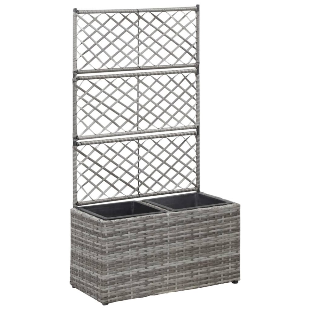 vidaXL Spaljé med 2 krukor upphöjd 58x30x107 cm konstrotting grå