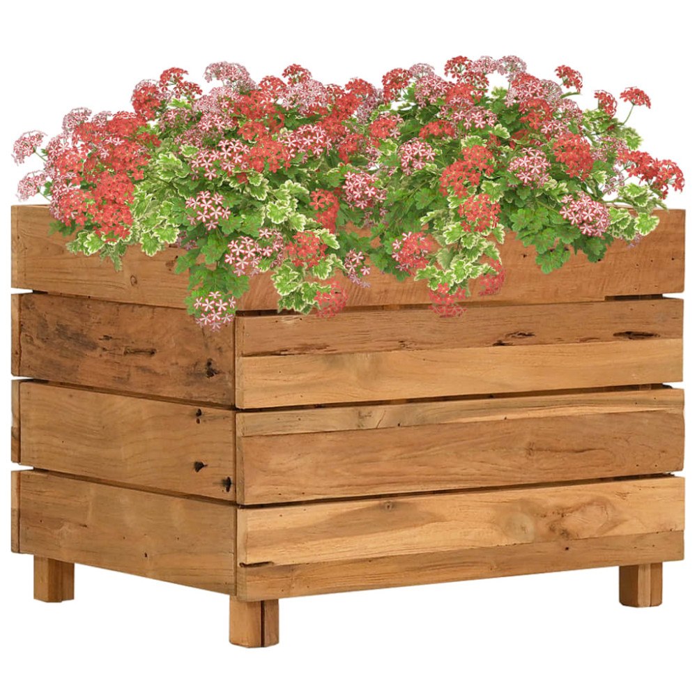vidaXL Blomlåda upphöjd 50x40x38 cm återvunnet teakträ och stål