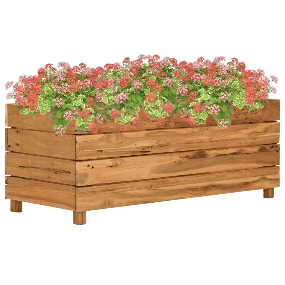 vidaXL Blomlåda upphöjd 100x40x38 cm återvunnet teakträ och stål
