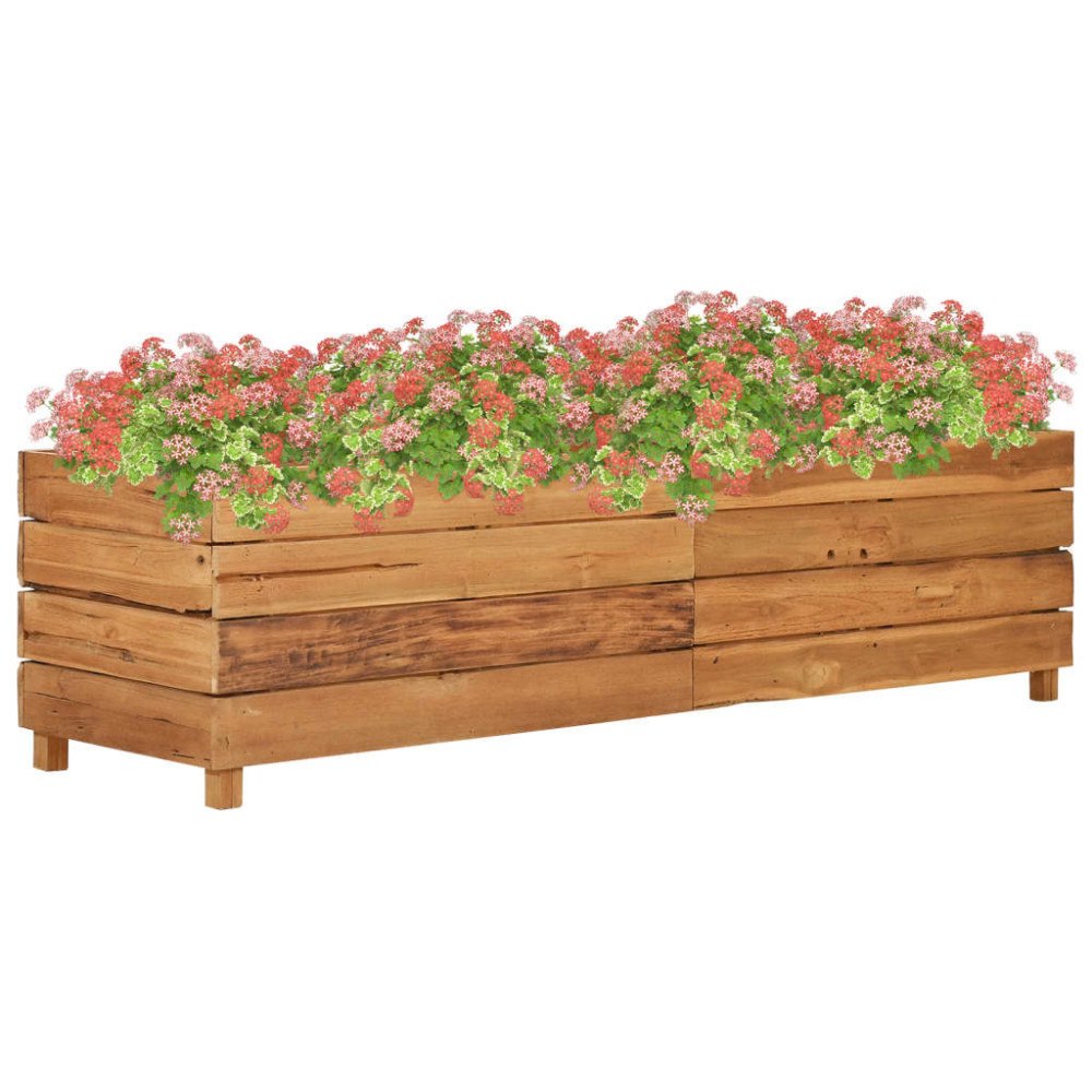 vidaXL Blomlåda upphöjd 150x40x38 cm återvunnet teakträ och stål
