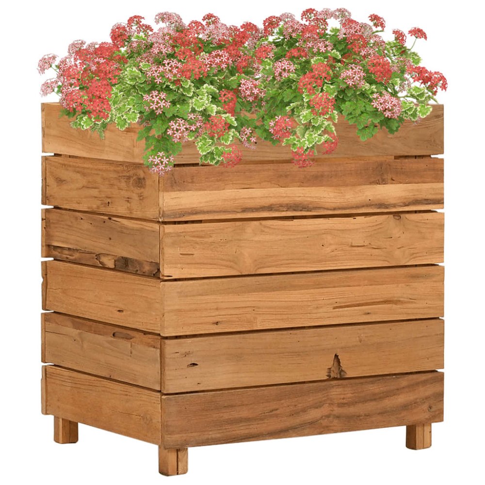 vidaXL Blomlåda upphöjd 50x40x55 cm återvunnet teakträ och stål