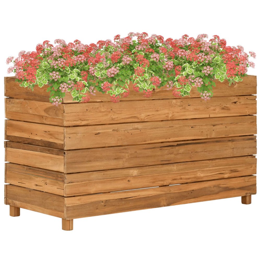 vidaXL Blomlåda upphöjd 100x40x55 cm återvunnet teakträ och stål