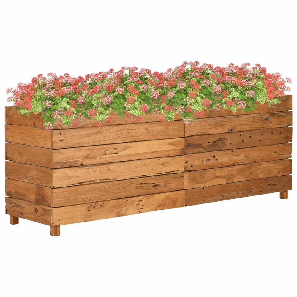 vidaXL Blomlåda upphöjd 150x40x55 cm återvunnet teakträ och stål