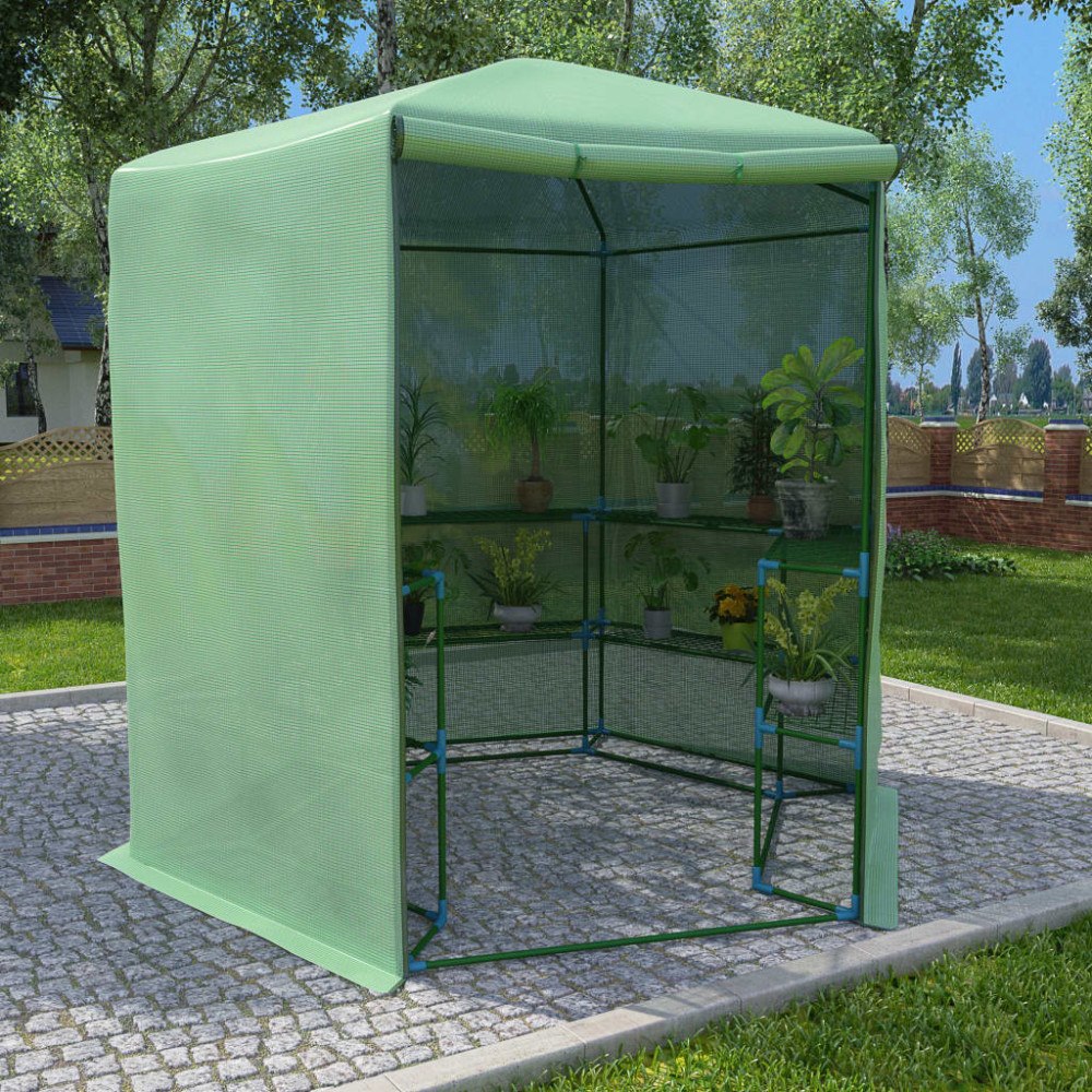vidaXL Växthus med hyllor stål 227x223 cm