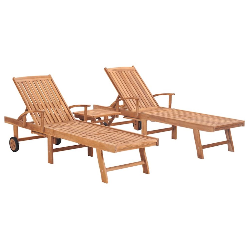 vidaXL Solsängar 2 st med bord massiv teak