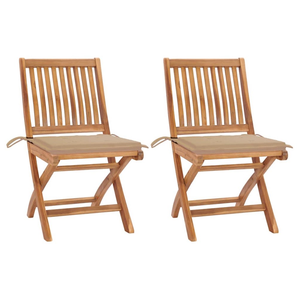 vidaXL Trädgårdsstolar med beige dynor 2 st massiv teak