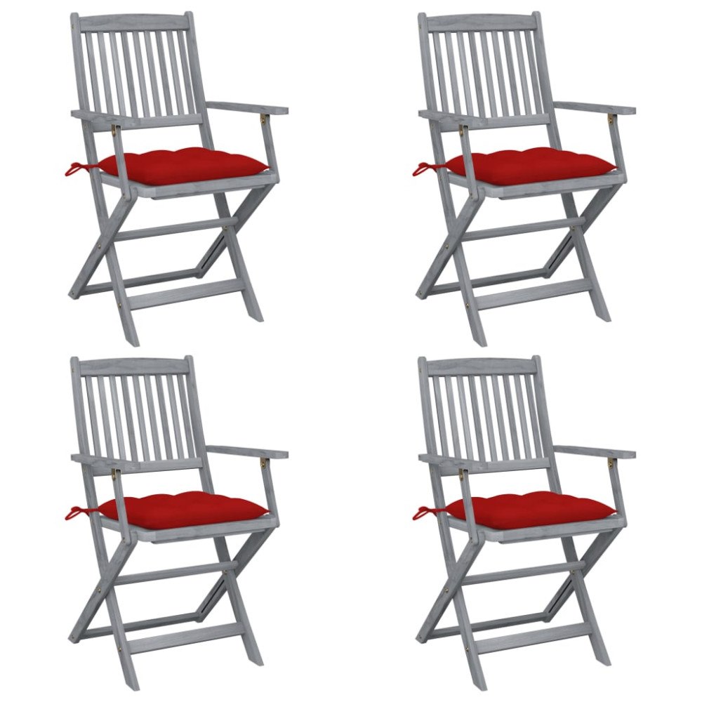 vidaXL Hopfällbara trädgårdsstolar med dynor 4 st massivt akaciaträ