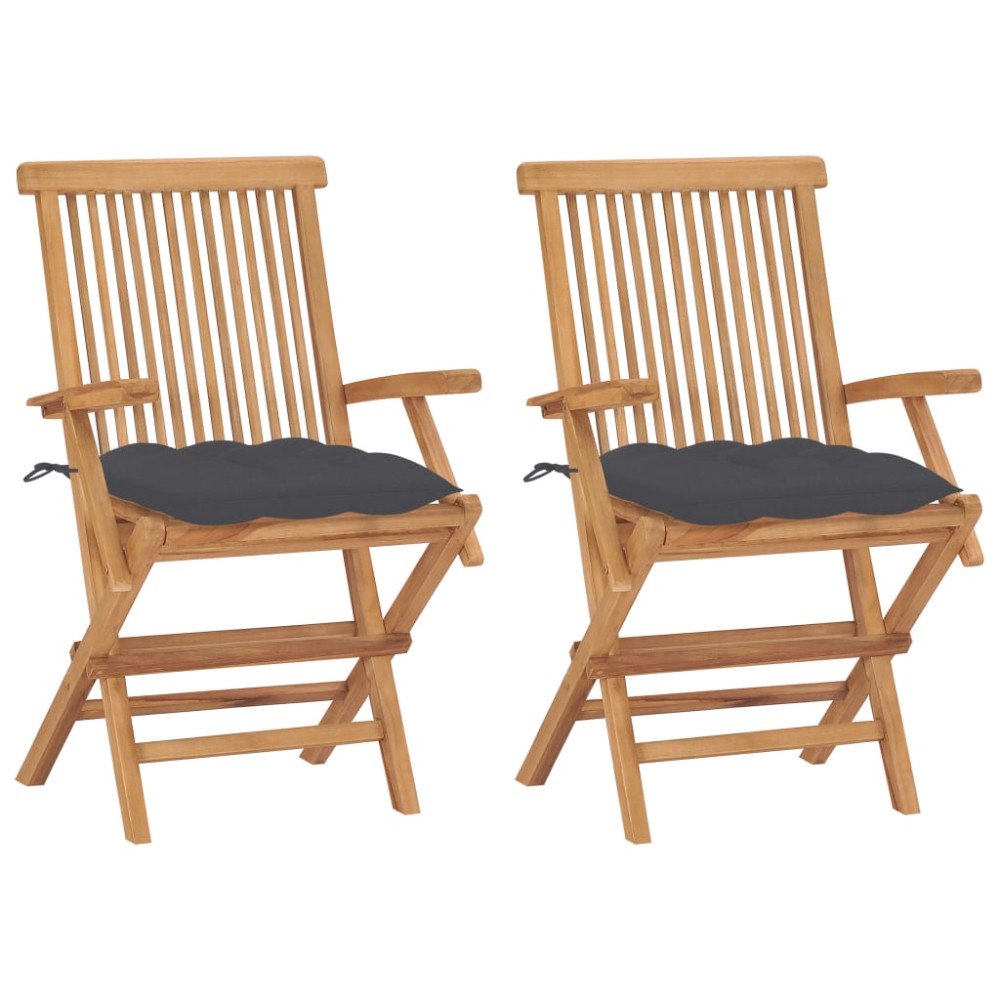 vidaXL Trädgårdsstolar 2 st med antracita dynor massivt teakträ