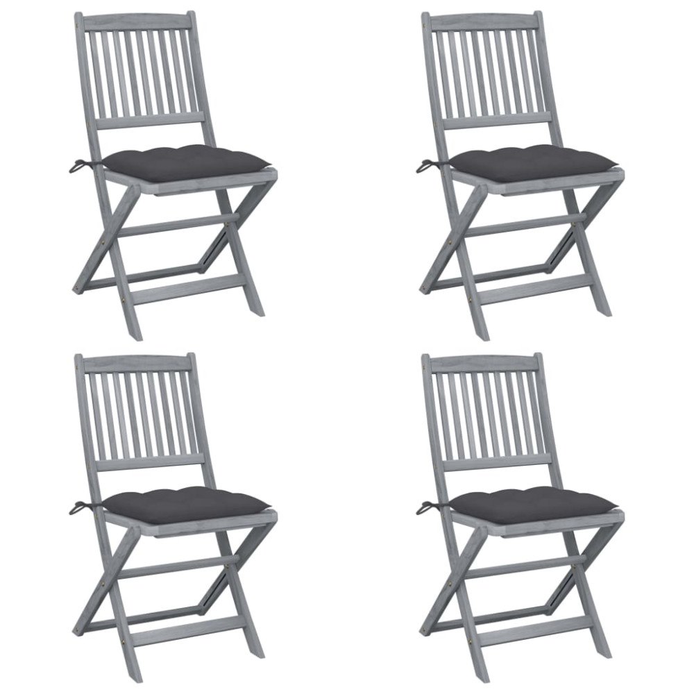 vidaXL Hopfällbara trädgårdsstolar med dynor 4 st massivt akaciaträ