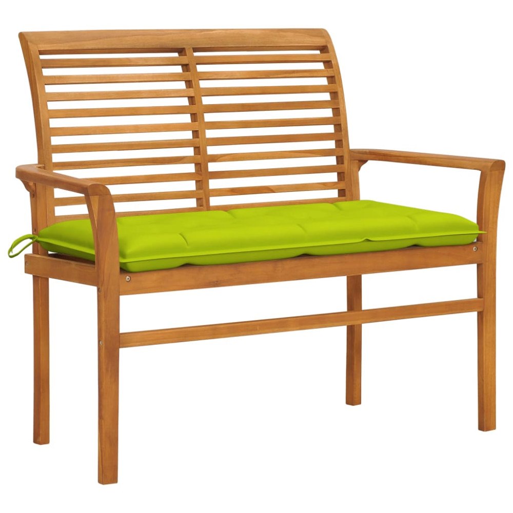 vidaXL Trädgårdsbänk med ljusgrön dyna 112 cm massiv teak