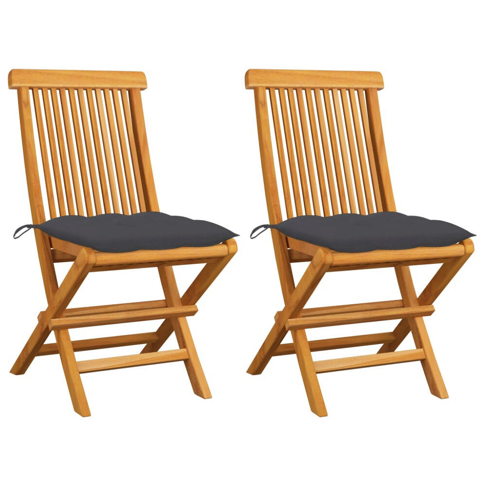 vidaXL Trädgårdsstolar 2 st med antracita dynor massiv teak