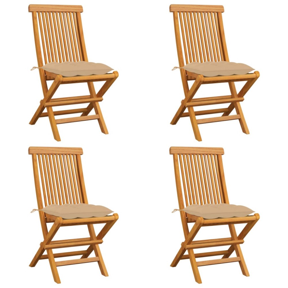 vidaXL Trädgårdsstolar med beige dynor 4 st massiv teak