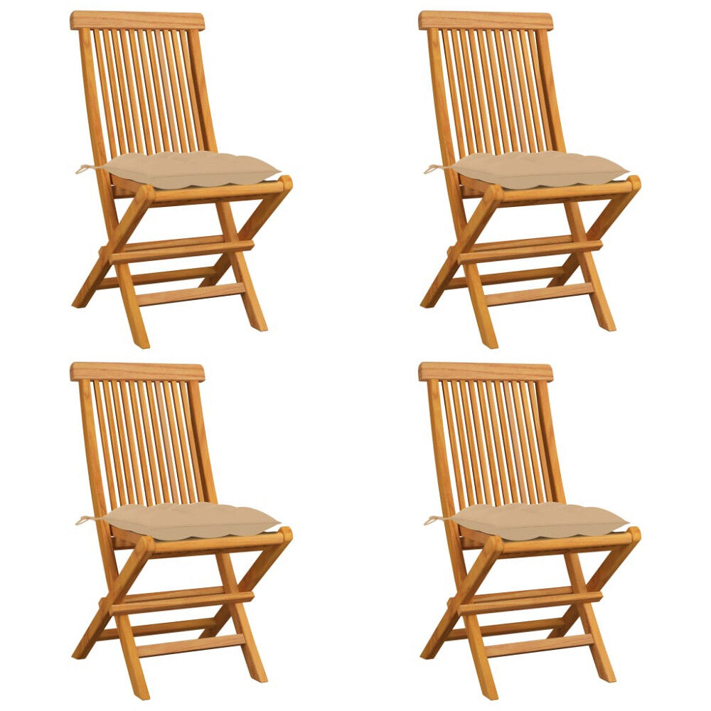 vidaXL Trädgårdsstolar med beige dynor 4 st massiv teak
