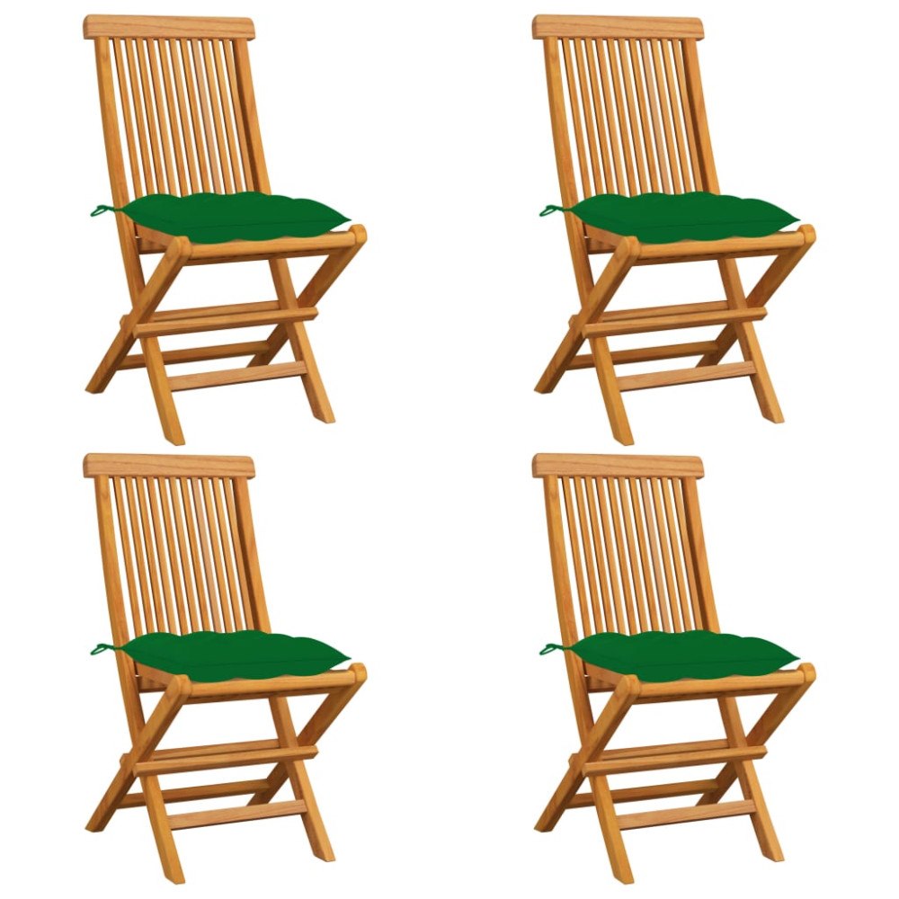 vidaXL Trädgårdsstolar med gröna dynor 4 st massiv teak