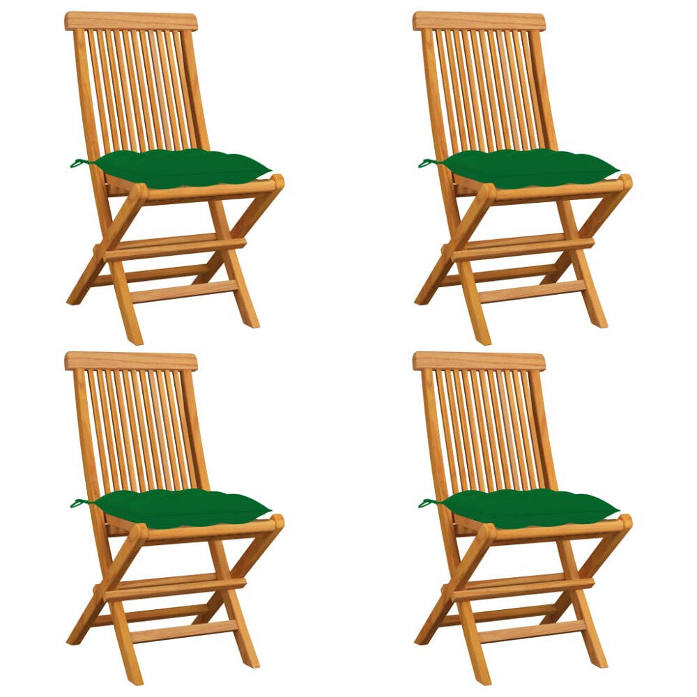 vidaXL Trädgårdsstolar med gröna dynor 4 st massiv teak