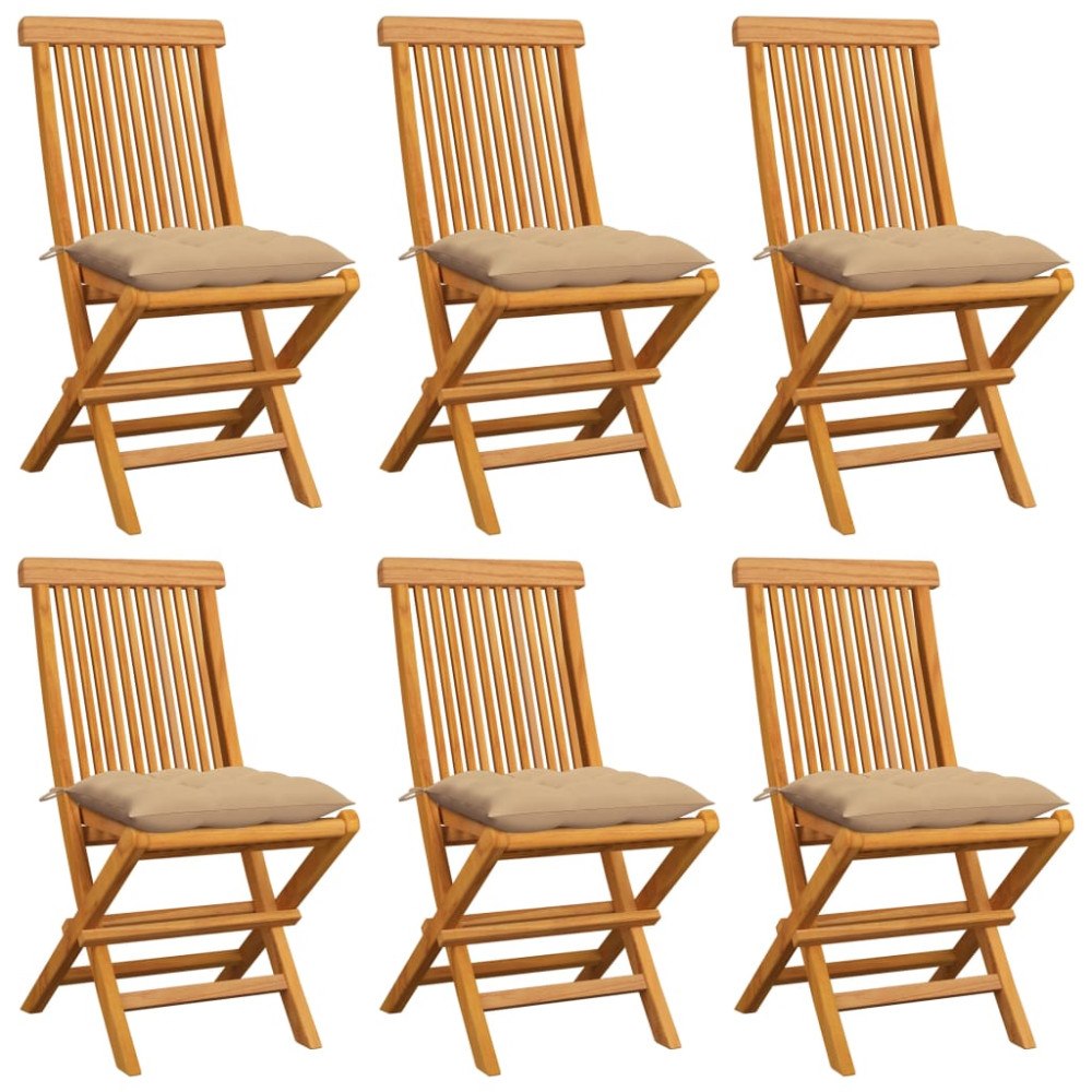 vidaXL Trädgårdsstolar med beige dynor 6 st massiv teak