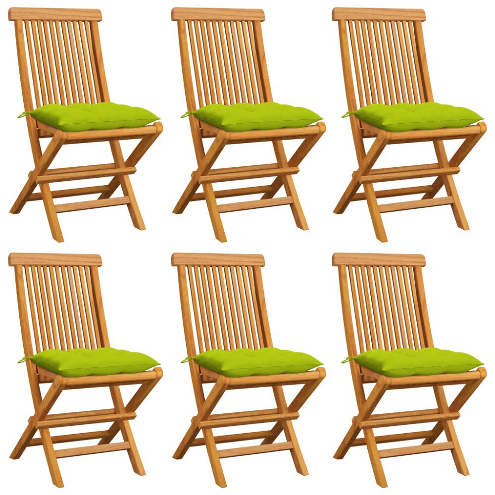 vidaXL Trädgårdsstolar 6 st med ljusgröna dynor massiv teak