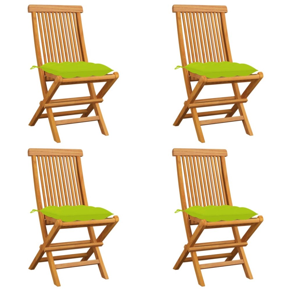 vidaXL Trädgårdsstolar med ljusgröna dynor 4 st massiv teak