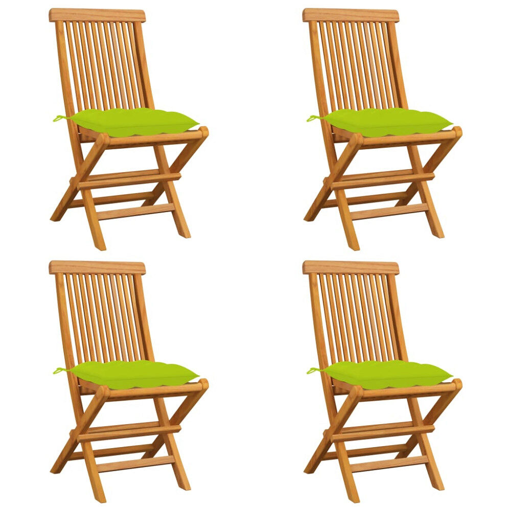vidaXL Trädgårdsstolar med ljusgröna dynor 4 st massiv teak