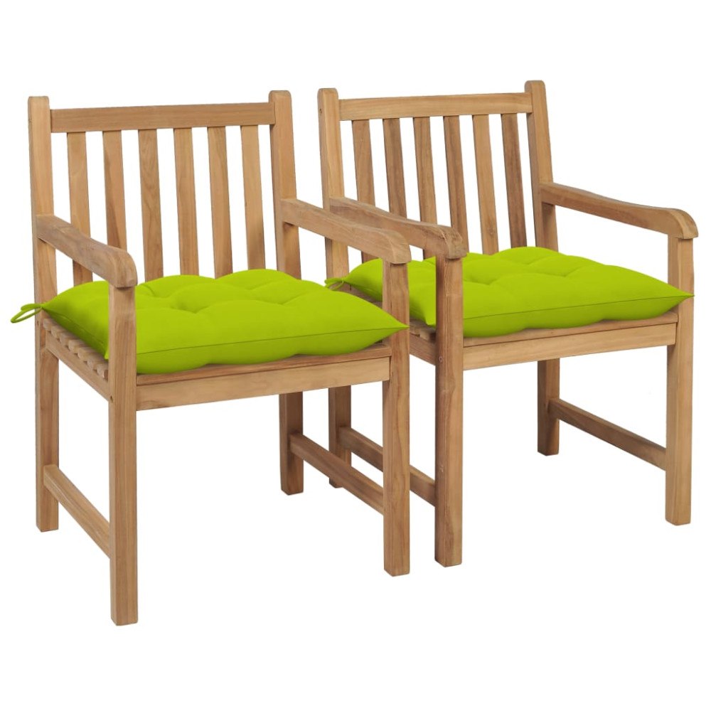 vidaXL Trädgårdsstolar 2 st med ljusgröna dynor massiv teak