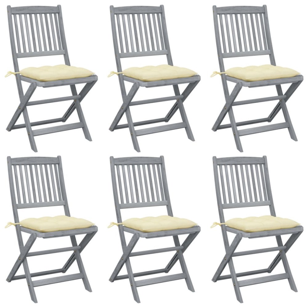 vidaXL Hopfällbara trädgårdsstolar med dynor 6 st massivt akaciaträ