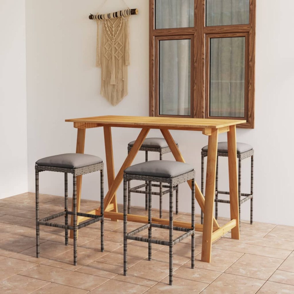 vidaXL Bargrupp för trädgården med dynor 5 delar grå