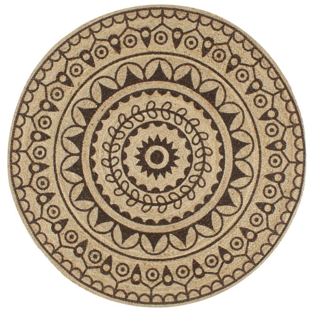 vidaXL Handgjord jutematta med mörkbrunt tryck 90 cm