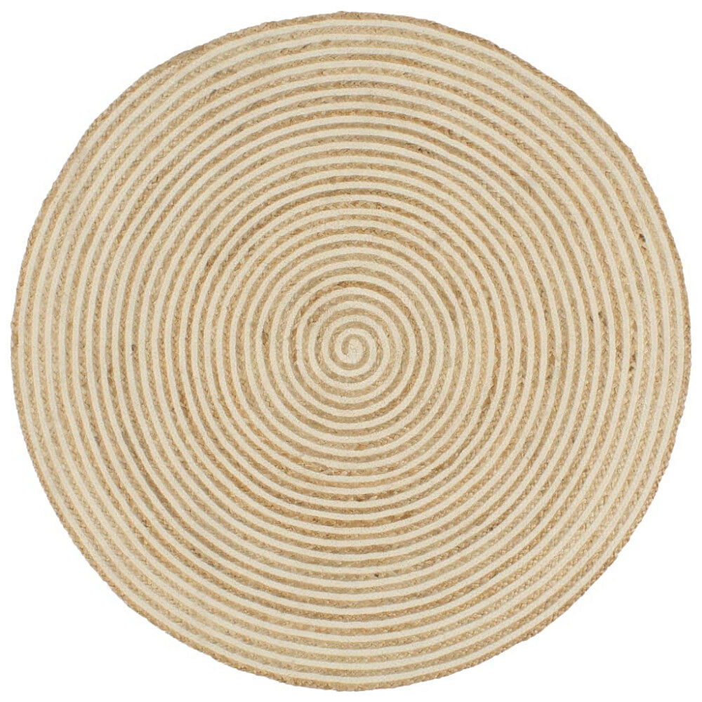 vidaXL Handgjord jutematta med spiraldesign vit 90 cm