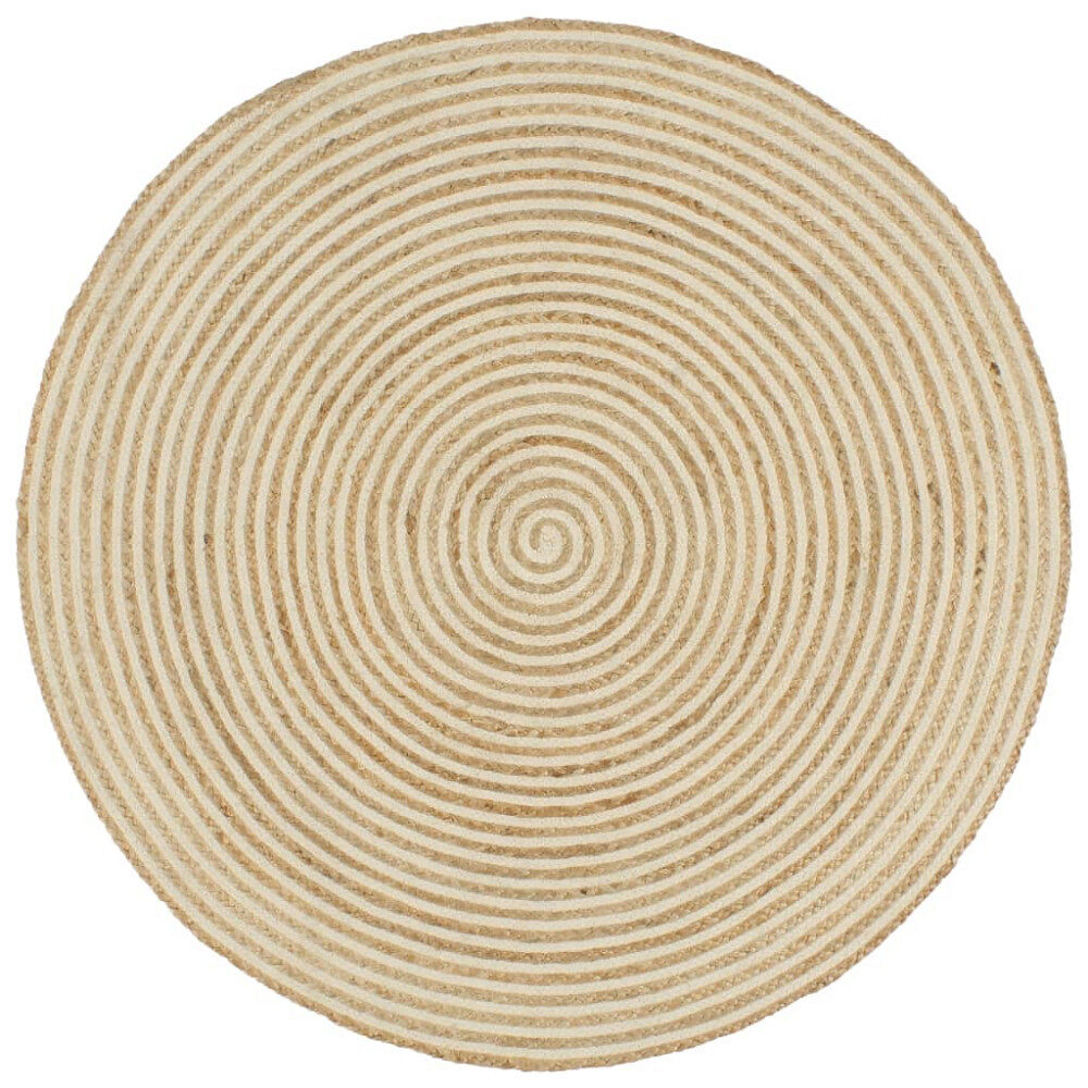vidaXL Handgjord jutematta med spiraldesign vit 120 cm