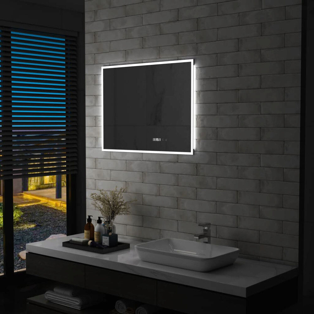vidaXL Badrumsspegel LED med touch-sensor och tidsdisplay 80x60 cm