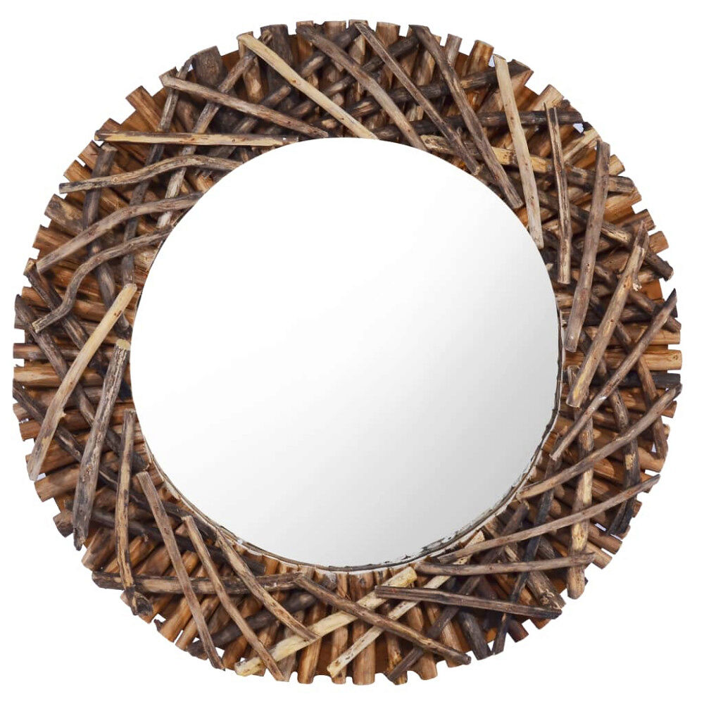 vidaXL Väggspegel rund 60 cm teak