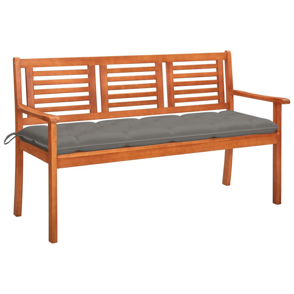 vidaXL Trädgårdsbänk 3-sits med dyna 150 cm massivt eukalyptusträ