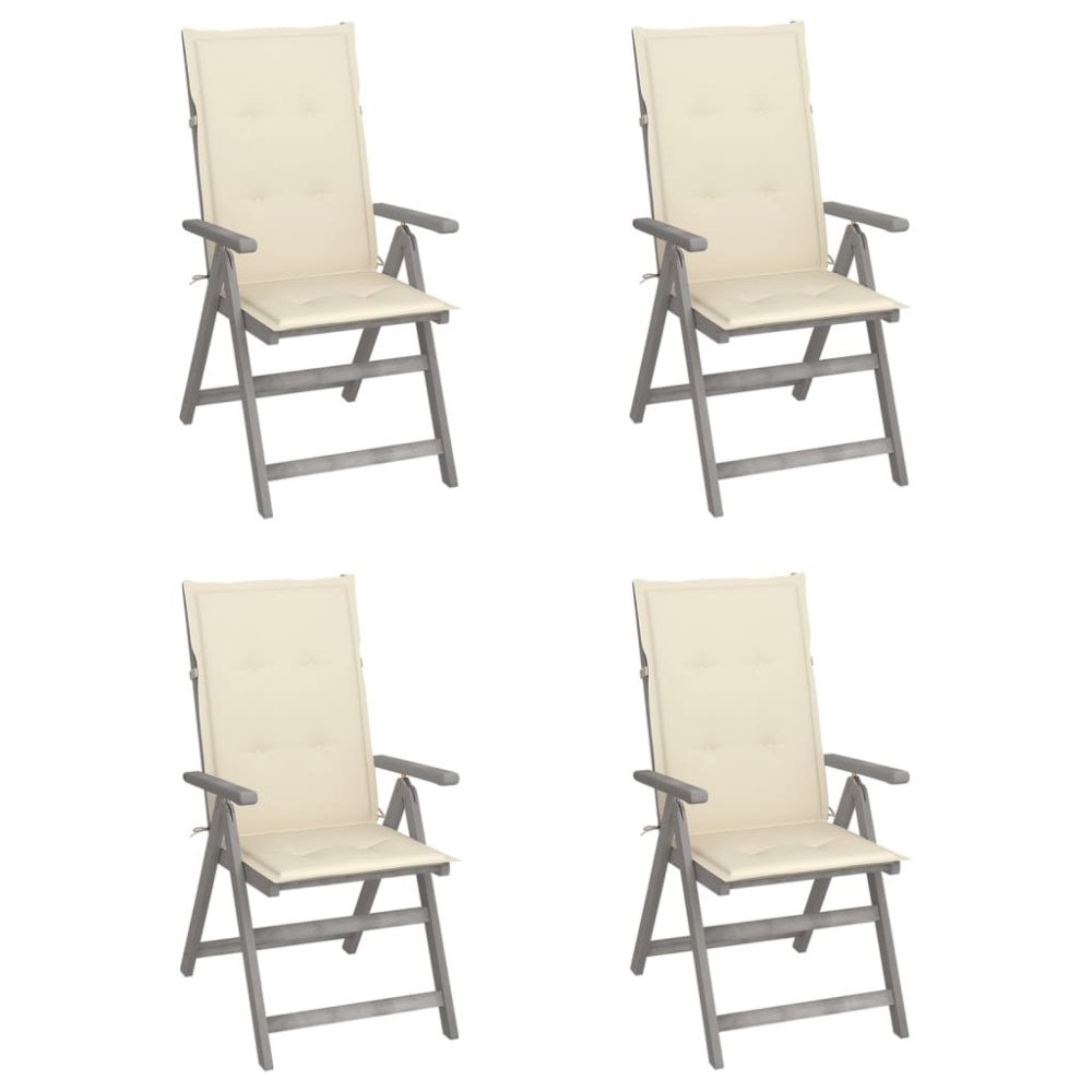 vidaXL Fällbara trädgårdsstolar med dynor 4 st massivt akaciaträ