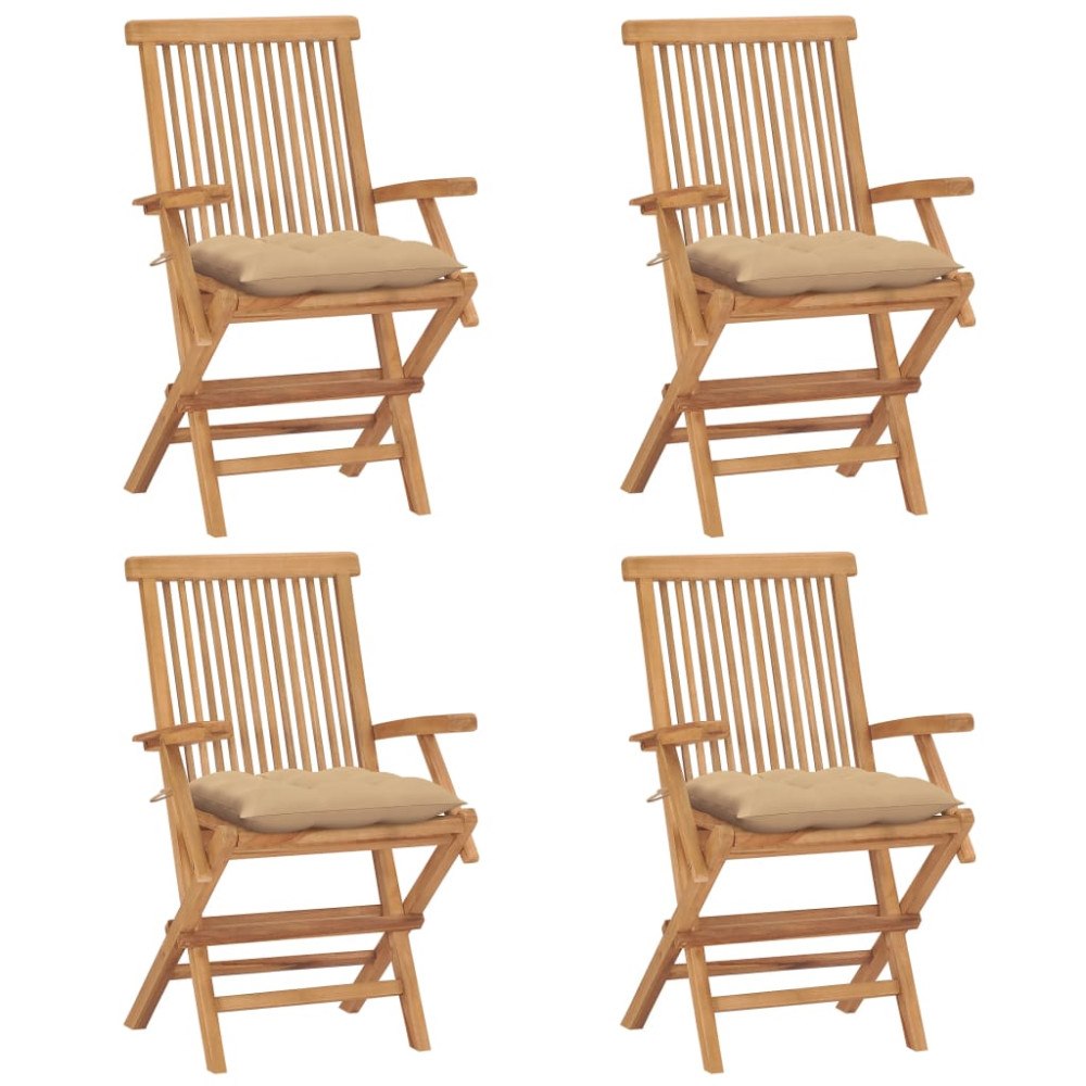 vidaXL Trädgårdsstolar med beige dynor 4 st massiv teak
