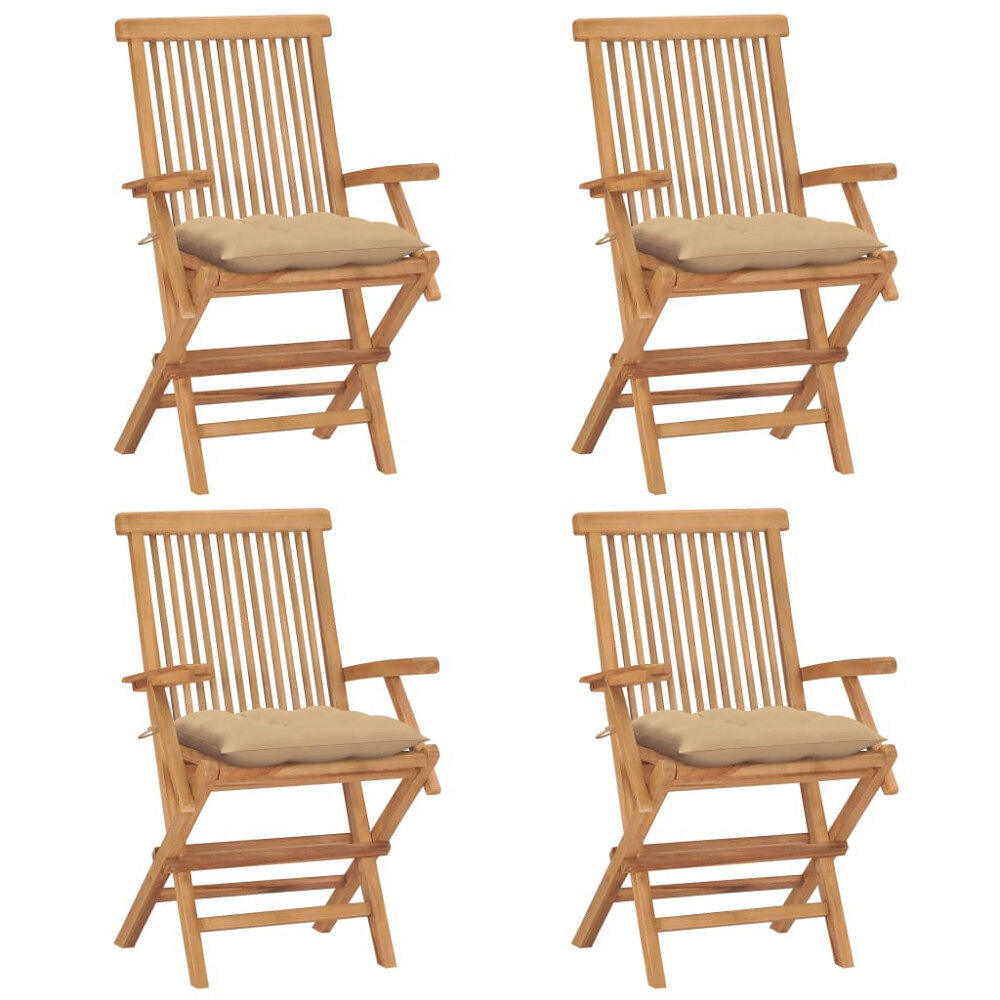 vidaXL Trädgårdsstolar med beige dynor 4 st massiv teak