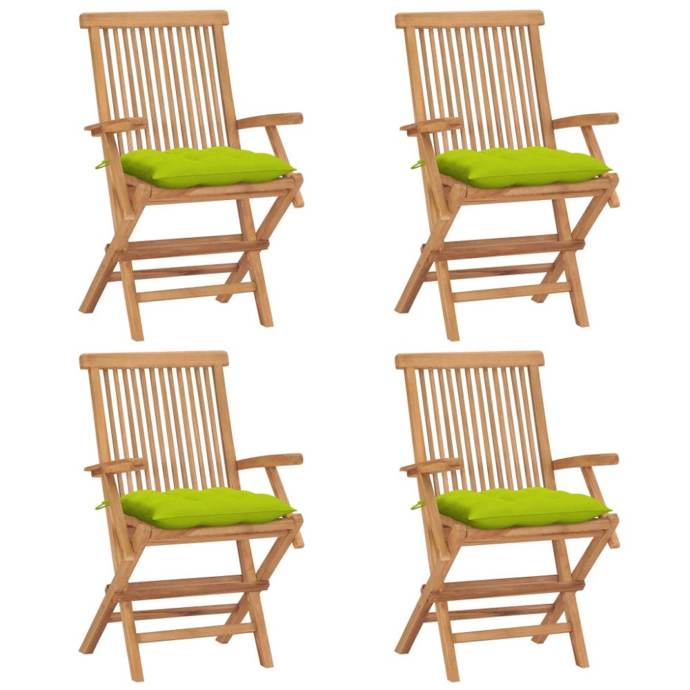 vidaXL Trädgårdsstolar med ljusgröna dynor 4 st massiv teak
