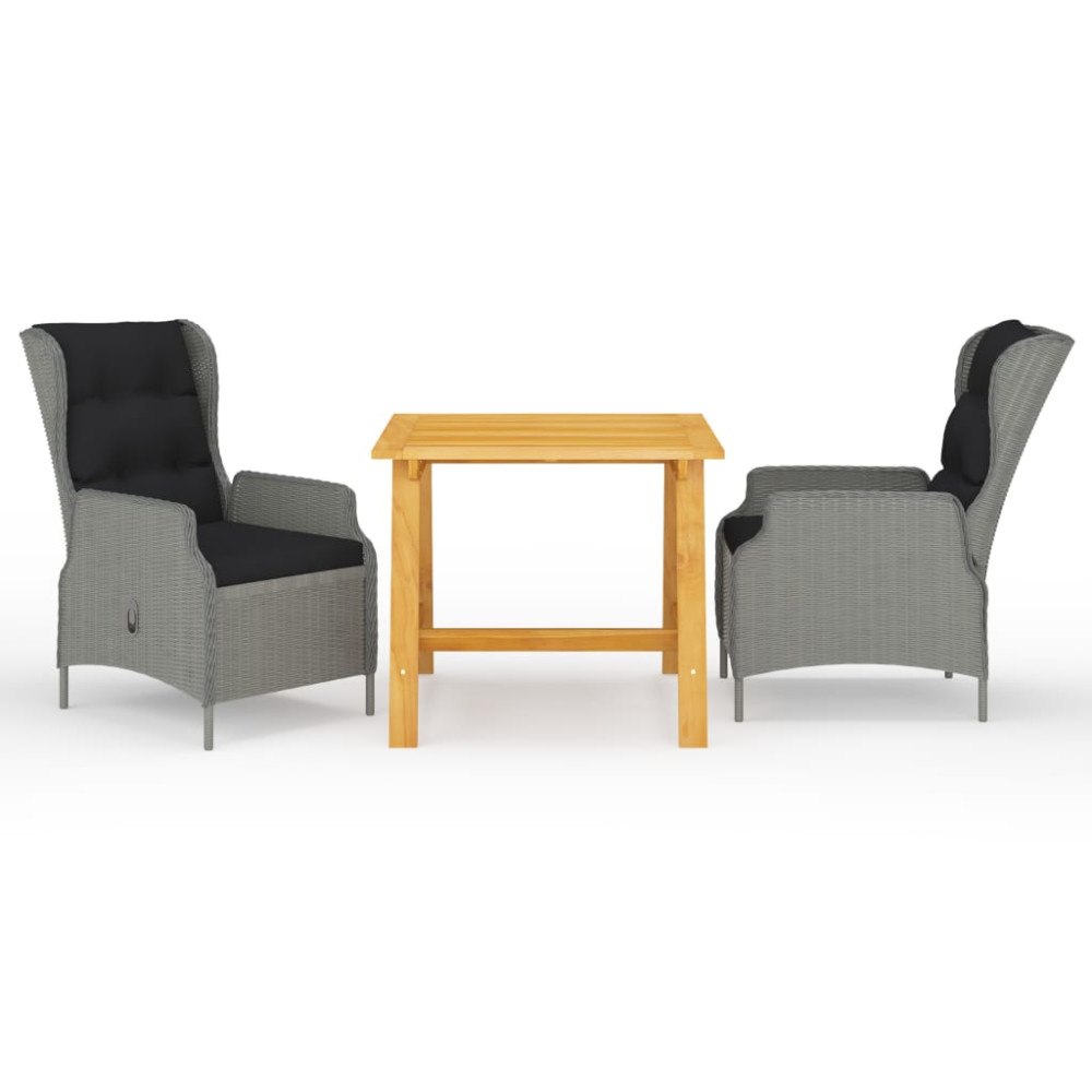 vidaXL Matgrupp för trädgården 3 delar ljusgrå