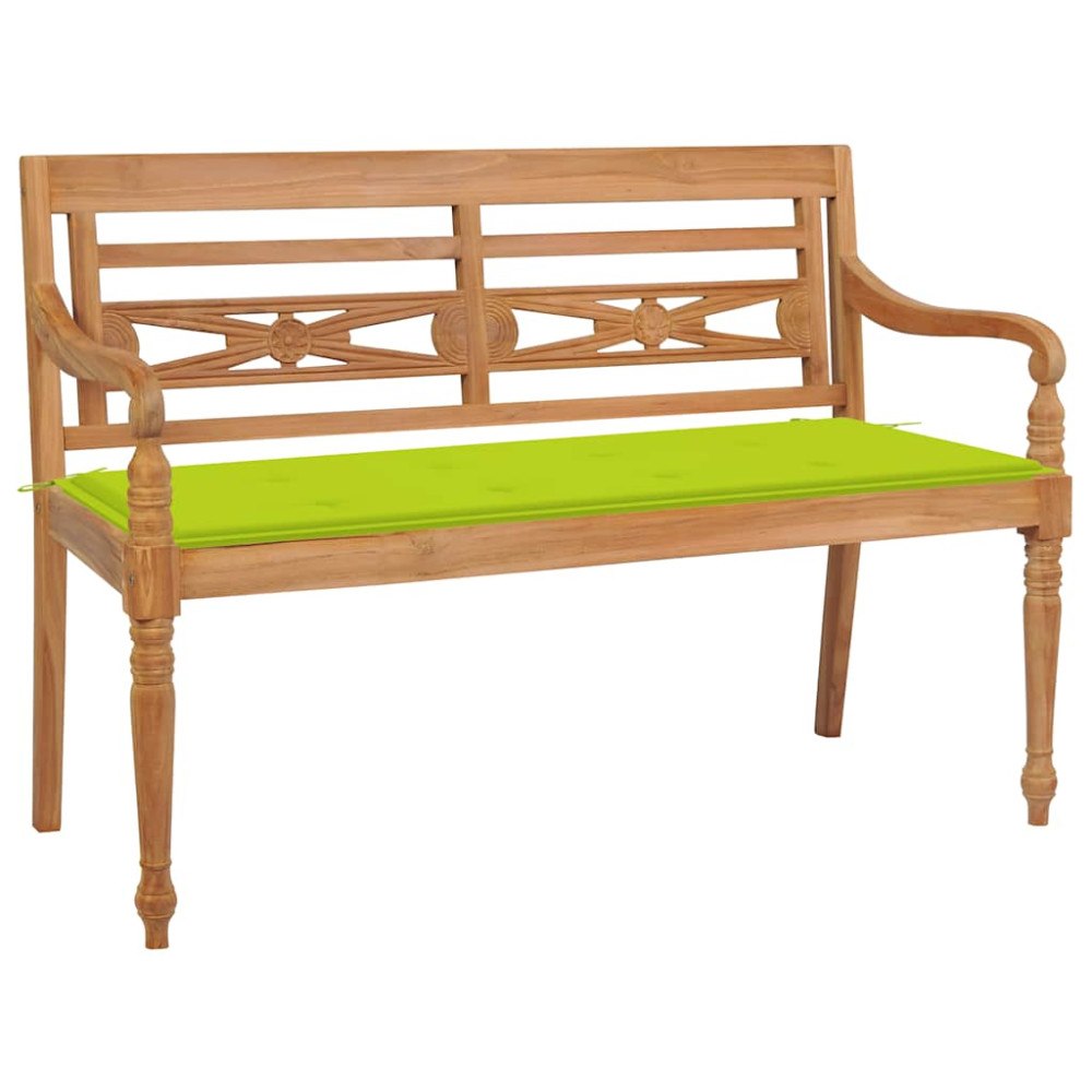 vidaXL Bataviabänk med ljusgrön dyna 120 cm massiv teak