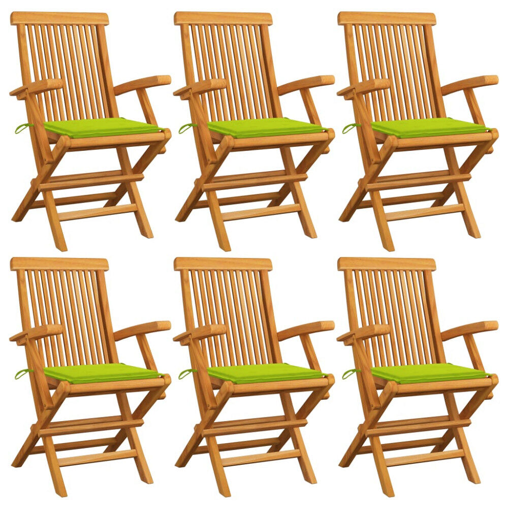 vidaXL Trädgårdsstolar med ljusgröna dynor 6 st massiv teak