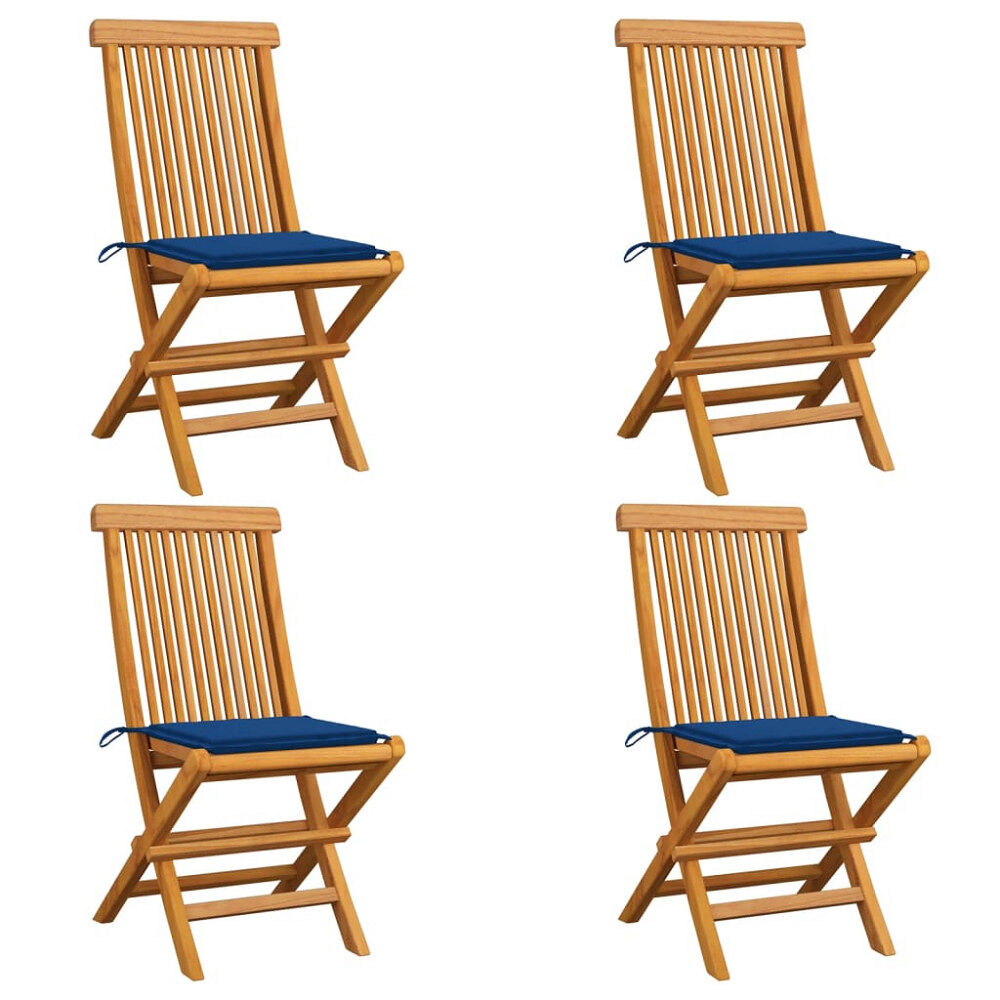 vidaXL Trädgårdsstolar med kungsblåa dynor 4 st massiv teak
