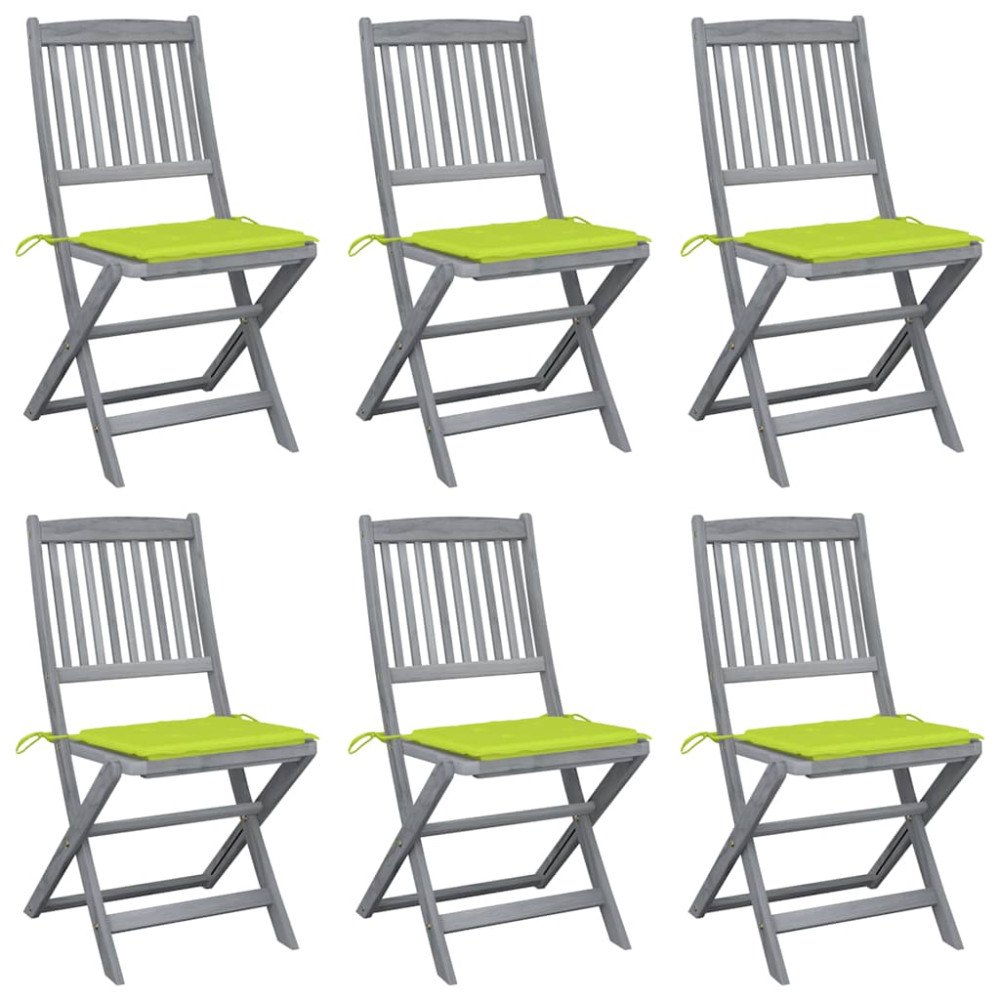 vidaXL Hopfällbara trädgårdsstolar med dynor 6 st massivt akaciaträ