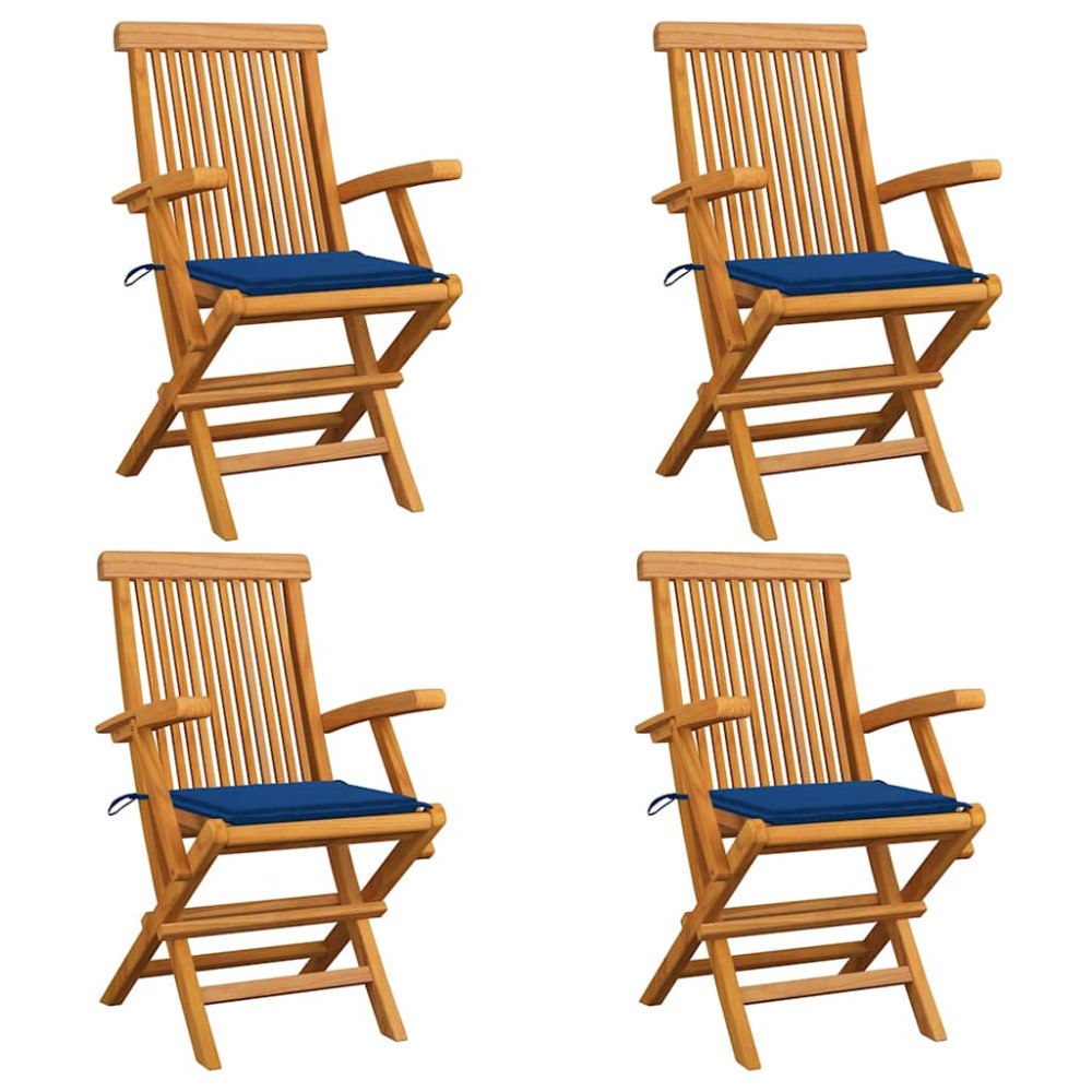 vidaXL Trädgårdsstolar med kungsblåa dynor 4 st massiv teak